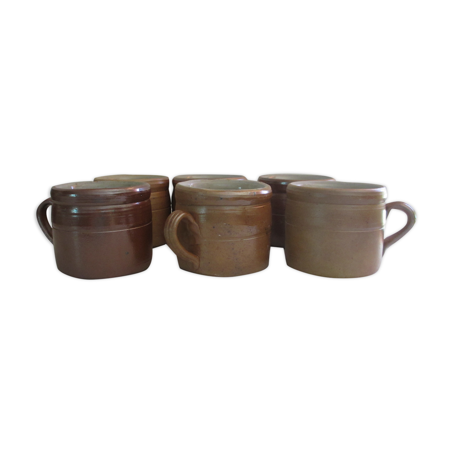 Pair of French Stoneware salt glaze Cider Bowls or coffee cups